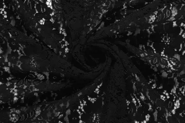 Tricot stof - punta di roma - abstract - zwart - 33/26039-069 - Kant stof - bloemen - zwart - 33/26002-069