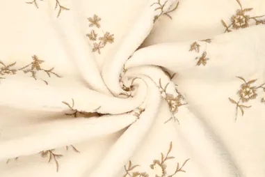 Teddy stoffen - Teddy stof - fine sharpa - embroidery - bloemen - gebroken wit - 22639-020