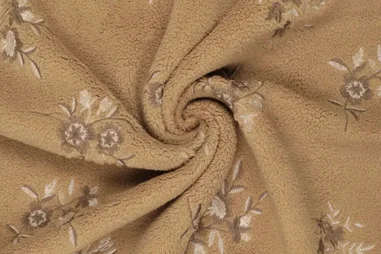 Teddy stoffen - Teddy stof - fine sharpa - embroidery - bloemen - camel - 22263-098