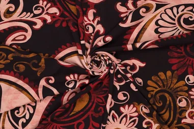 Bordeauxrode stoffen - Tricot stof - oriental paisley - bordeaux - 23003-400