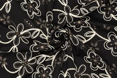Blumenmotiv - Embroidery stof - punta di roma - bloemen - zwart - 23077-999