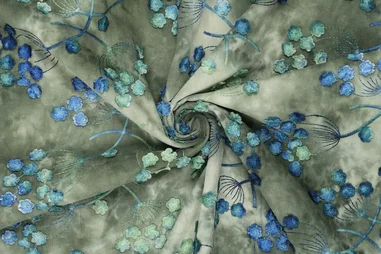 Nieuwe stoffen - Ribcord stof- corduroy 21W - tie dye - bloemetjes - groen - 23210-307