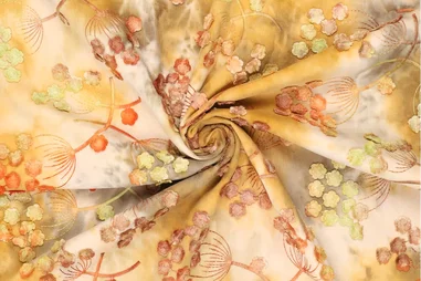 Katoenen stof - strepen & bloemen - geel multi - 91310-605 - Ribcord stof- corduroy 21W - tie dye - bloemetjes - geel - 23210-540