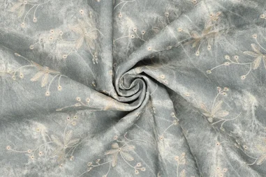 stevige stof - Embroidery stof - antiqua waxed denim - bloemen - lichtblauw - 23064-690