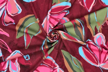 Rot - Viscose stof - stretch - digitaal bloemen - rood - 23012-400