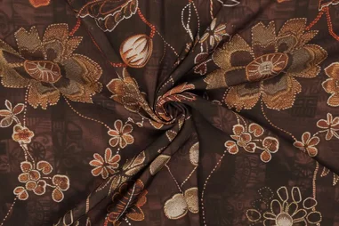 Blumenmotiv - Viscose stof - mix - bloemen - bruin - 23040-100