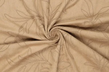 Bladeren motief - Embroidery stof - suèdine - super suede florio - naturel - 23066-178