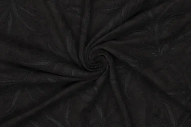 Bladeren motief - Embroidery stof - suèdine - super suede florio - zwart - 23066-999