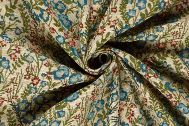 Nieuwe stoffen - Polyester stof - jacquard - bloemetjes - beige multi - 33/26077-052