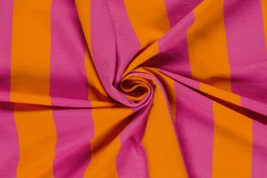 Katoen stof - kleine sterretjes - donker roze - 1266-014 - Tricot stof - French Terry - digitaal strepen - oranje - 26817-036