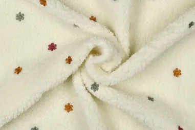 Kissen - Teddy stof - embroidery - bloemetjes - ecru - 4809-001