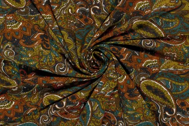 Dunkelblau - Tricot stof - viscose vortex - paisly - donkerblauw multi - 26026-008