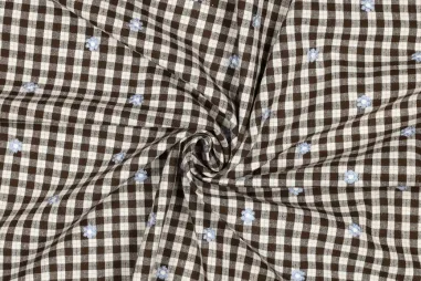 Dunkelbraun - Embroidery stof - katoen viscose - checks & bloemetjes - donkerbruin - 4775-001