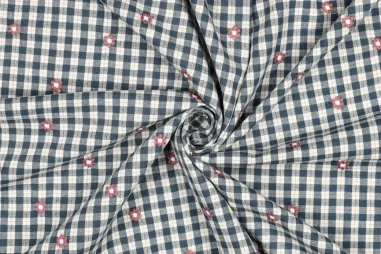 Stickereien - Embroidery stof - katoen viscose - checks & bloemetjes - petrol - 4775-002