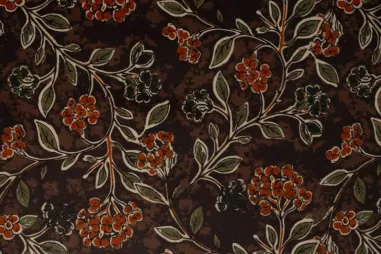 100% polyester stoffen - Velours stof - bladeren - donkerbruin - P29027-580