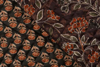 Gestepptes Futter - Doorgestikte stof - quilt diamond - velours - 2-zijdig - bloemen & bladeren - donkerbruin - P29030-580