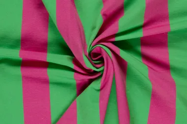 Roze tricot stoffen - Tricot stof - French Terry - digitaal strepen - groen - 26817-025