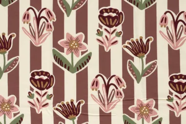 Nooteboom Tricot stoffen - Tricot stof - French Terry - strepen & bloemen - beige multi - 26101-052