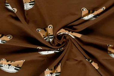 Jongens stoffen - Tricot stof - French Terry - tijgers - donkerbruin - 26131-055