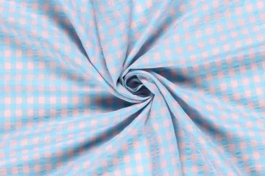 Nieuwe stoffen - Geruite stof - poplin seersucker - lichtblauw/zalmroze - 25003-003