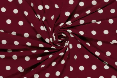 Bordeaux rode stoffen - Tricot stof - viscose vortex - stippen - bordeaux/wit - 26025-018