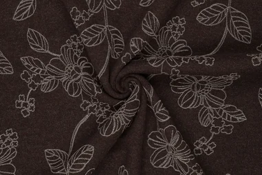 Dunkelbraun - Polyester stof - wool touch - puff bladeren & bloemen - donkerbruin - 23079-101