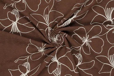 Stickereien - Embroidery stof - polyester - bloemen - bruin - 23149-100