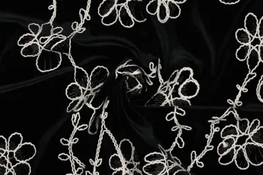 Viscose stof - twill - zwart - stippen - P24008-690 - Embroidery stof - velvet - bloemen - zwart - 1617-001