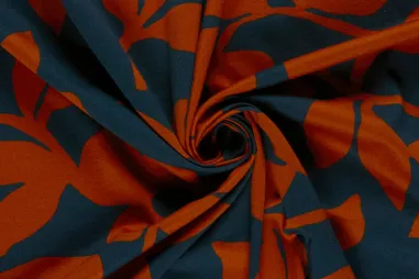 Nooteboom Trikot - Tricot stof - punta di roma - bloemen & bladeren - brique - 26042-056