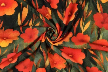 100% Ecovero - Viscose stof - lenzing ecovero - bloemetjes - groen - 2162-001