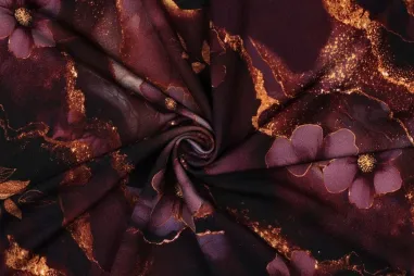Bloemen motief stoffen - Tricot stof - punta di roma - bloemen - aubergine - 2177-004