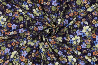 100% viscose stoffen - Viscose stof - radiance - bloemetjes - blauw multi - 2219-001
