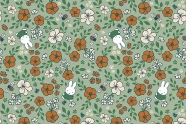 Kinderstoffen - Tricot stof - Nijntje Miffy - bloemetjes - groen - 924715-51