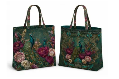 Panels - Paneel stof - canvas paneel voor tas - peacock flowers emerald - S40025-260