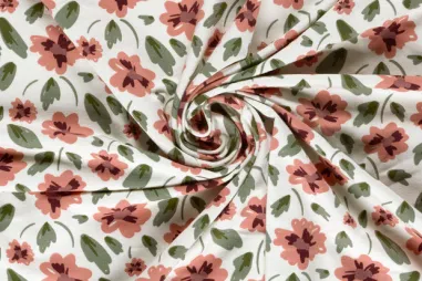 Gebroken witte stoffen - Tricot stof - French Terry - bloemen - gebroken wit - 26104-051