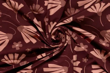 Nieuwe stoffen - Tricot stof - French Terry - bloemen - bordeaux - 26108-019