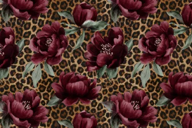 Velours de panne stof - terra - 5666-037 - Tricot stof - dierenprint & bloemen - bruin - S10061-590