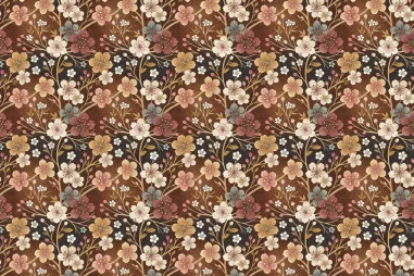 Nieuwe stoffen - Tricot stof - bloemetjes - bruin - S10062-590