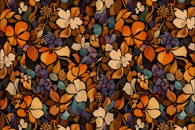 Nieuwe stoffen - Tricot stof - bloemetjes - cognac multi - S20011-360