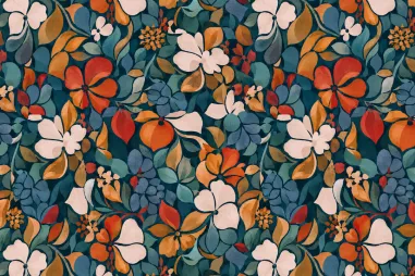 Multi kleur stoffen - Tricot stof - bloemetjes - jeansblauw multi - S20011-960
