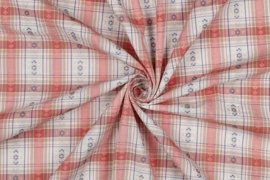 Neue Stoffe - Katoenen stof - jacquard - ruiten & bloemetjes - zachtroze - 4990-001