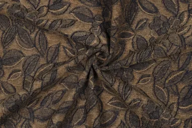 Satijn stof - lichte stretch - bruin - 4241-155 - Denim fluweel stof - jacquard - bladeren - bruin - 4997-001
