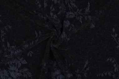 Veloursstoff – Crushed Velvet – schwarz – 0668-999 - Denim fluweel stof - jacquard - bloemen - zwart - 4998-001