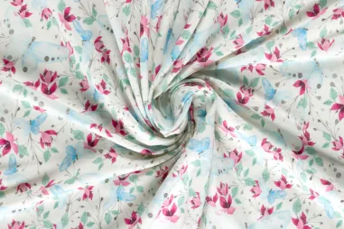 Gebroken witte stoffen - Tricot stof - French Terry brushed - vlinders - gebroken wit - 27503-051