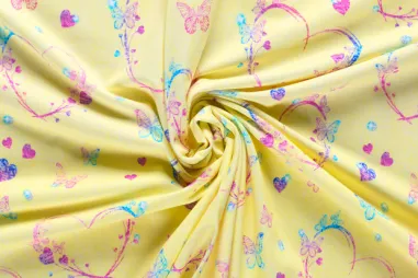 Nieuwe stoffen - Tricot stof - French Terry brushed - hartjes - lichtgeel - 27504-033