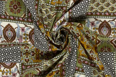 Nieuwe stoffen - Viscose stof - satijn - patchwork - kaki multi - 33/26012-027