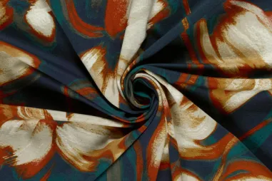 Nieuwe stoffen - Tricot stof - punta di roma - bloemen - brique - 26044-056