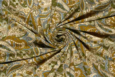Nieuwe stoffen - Tricot stof - viscose vortex - paisly - oker multi - 26026-034