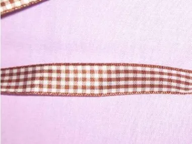 15 mm band - Sierband ruitje 15mm donkerbruin/wit*