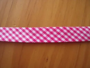 Bedrukt band - Biasband ruitje fuchsia*